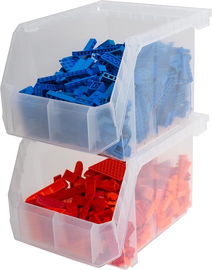 Medium-Tall Stackable Plastic Storage Bins, 4-Pack, Clear | Open-Front Stackable Bins For Garage, Pantry, Closet & Office, 7"L X 11"W X 8"H, Nests When Empty, Durable Plastic, - Image 6