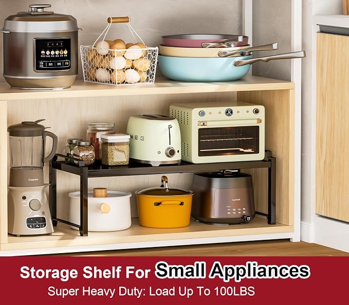 X-cosrack 12" Wide 100LBS Loading-Bearing Heavy Duty Kitchen Storage Shelf, Expandable Cabinet Shelf Organizer, Stackable Adjustable Storage Shelves for Kitchen Cabinet Cupboard Pantry Counter - Image 4