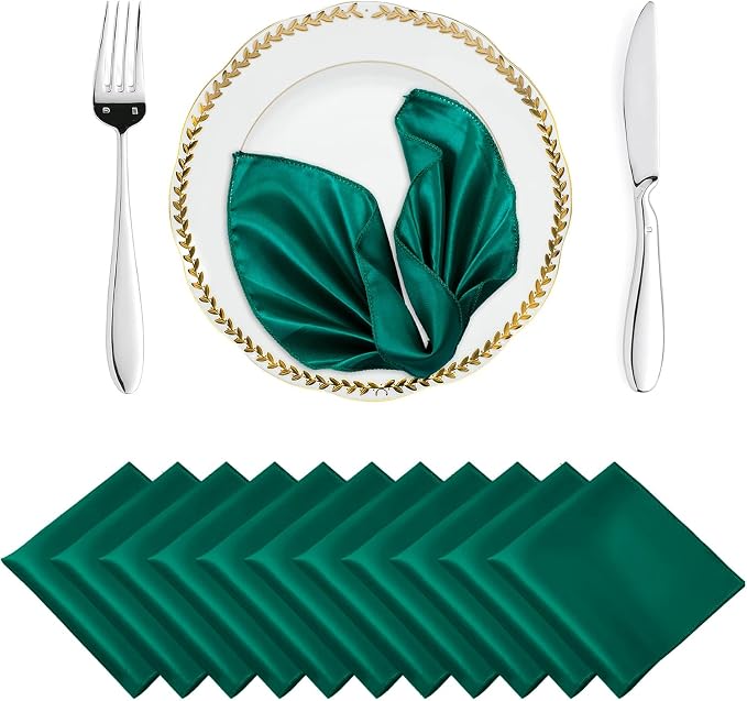 MDS® Pack of 25 Satin Napkins 12 x 12 Inch, Soft Silky Reusable Cloth Dinner Table Napkins for Wedding Décor, Reception, Birthday, Parties, Banquets, Catering, Restaurants & Hotel - Emerald Green by MDS