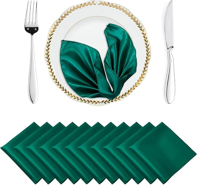 MDS® Pack of 200 Satin Napkins 12 x 12 Inch, Soft Silky Reusable Cloth Dinner Table Napkins for Wedding Décor, Reception, Birthday, Parties, Banquets, Catering, Restaurants & Hotel - Emerald Green by MDS
