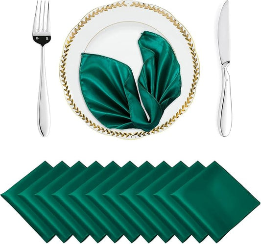 MDS® Pack of 200 Satin Napkins 12 x 12 Inch, Soft Silky Reusable Cloth Dinner Table Napkins for Wedding Décor, Reception, Birthday, Parties, Banquets, Catering, Restaurants & Hotel - Emerald Green by MDS