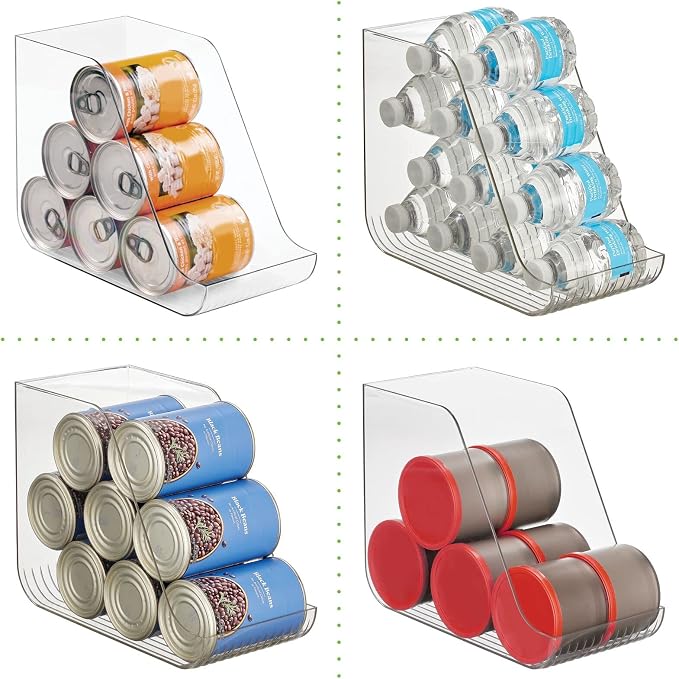 mDesign Can Organisers for Pantries, Fridge Drawers & Fridge Shelves - Kitchen Storage Solutions - for up to 7 Cans of Soda, Food, or Soups - Kitchen Accessories — Pack of 2 - Clear - Image 5
