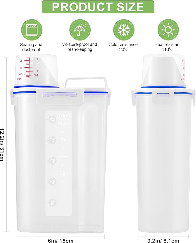 6 Pcs Set Rice Storage Container, Flour Dispenser with Pouring Spout & Measuring Cup, Kitchen Plastic Dry Food Storage Bin for Grain Oatmeal Snacks Pet Dog Food | Kitchen Pantry Dry Food Storage Holder for Grain Oatmeal Snacks Pet Dog Food - Image 3