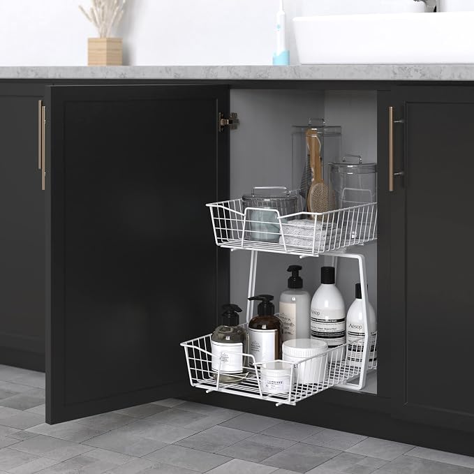 ClosetMaid 14 in. Pull Out Cabinet Organizer, 2 Tier, Heavy Duty, Slide Out Pantry Shelves Drawers for Kitchen, Bathroom, White - Image 6