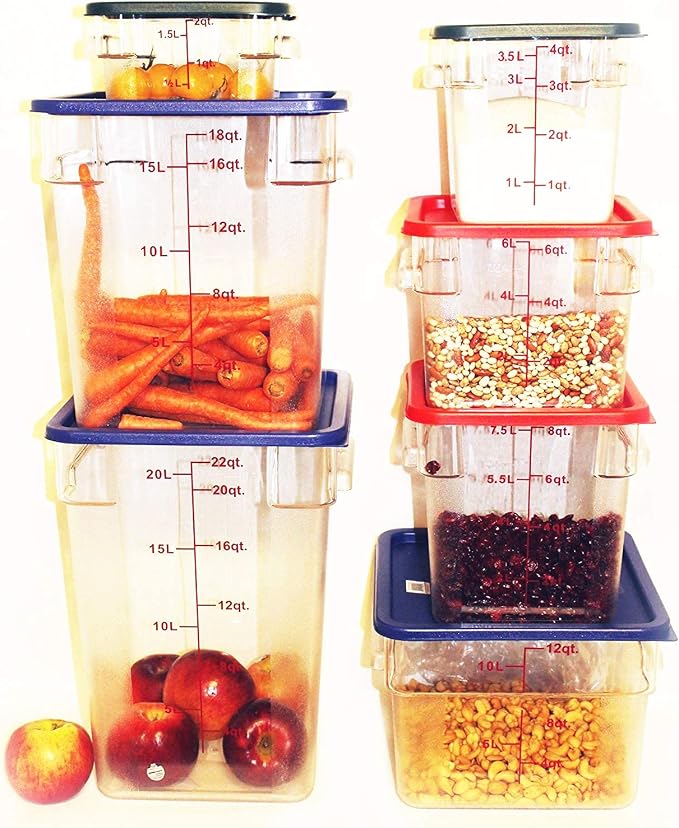 Tiger Chef Food Storage Square Polycarbonate Container Set Containers with Lids Commercial Grade, 2, 4, 6, 8, 12, 18, 22 quart, 14 Piece - Image 5