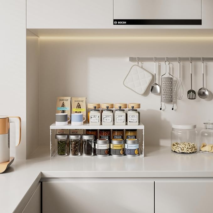 Stackable Expandable Metal Shelf Organizer - Adjustable Wire Storage Rack with Holes for Kitchen, Bathroom, Cabinet, Office - Space Saving, Durable & Sturdy Design（1PACK/Medium/White - Image 2