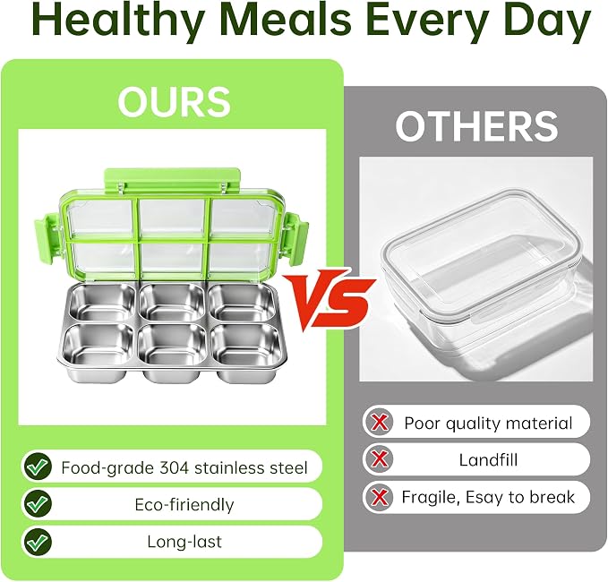 Stainless Steel Snack Containers with Lids, Lunchable Container 6 Compartment Snack Containers, Bento Lunch Box Divided Food Storage for Portion Control Meal Prep Reusable Snackle (3) - Image 8