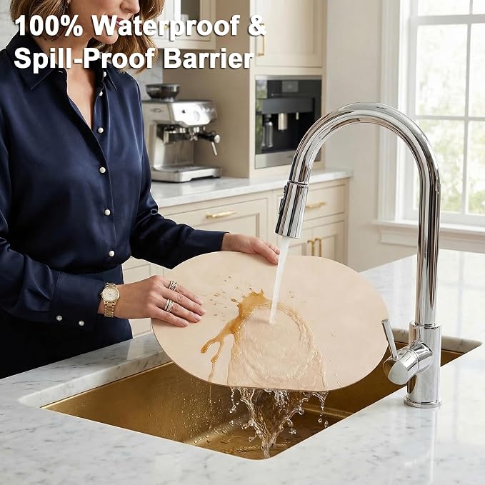 Placemats, Oval Placemats 2mm Ultra Thick Faux Leather Table Mats, Heat Resistant Waterproof Wipeable Dining Mats for Kitchen Table, Set of 8, Beige - Image 3