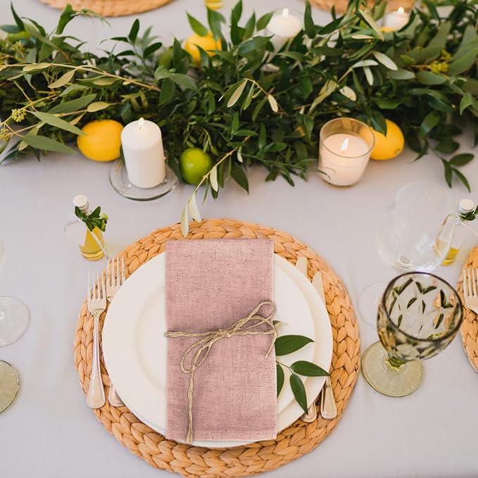 Cotton Linen Cloth Napkins, Set of 12 Pink Linen Napkins 40x40cm, Soft Reusable Linen Napkins for Dining Table Napkins for Christmas Wedding Birthday - Image 3