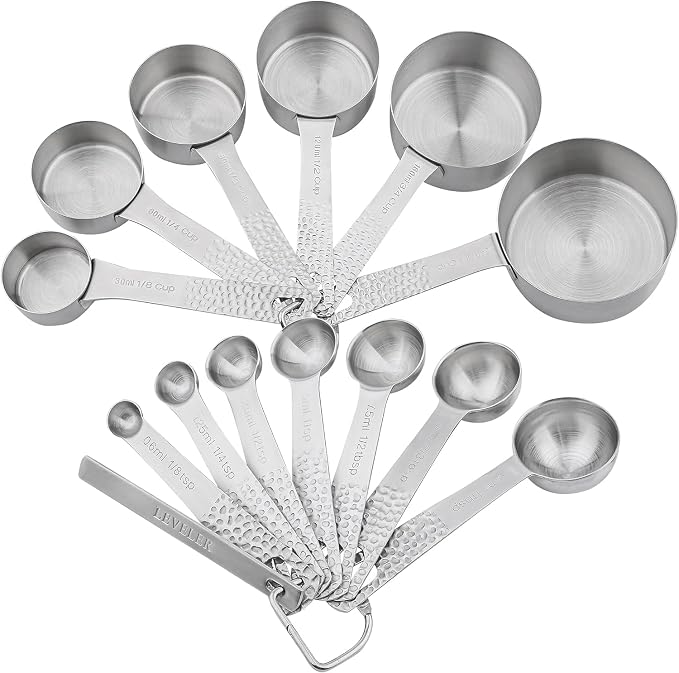 Measuring Cups and Spoons Set 14, Metric & US 18/8 Stainless Steel Measuring Cups and Spoons Set, Dry & Liquid Metal 6 Measure Cups & 7 Measure Spoons w/Leveler for Kitchen & Baking - Image 2