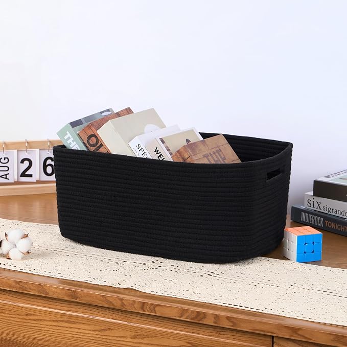 MiniArk Large Storage Baskets for Organizing, 17 x 13 x 7.5” Closet Shelf Baskets for Clothes Blanket Towels, Baby Nursery, Toy Bins Box, Woven Rope Baskets, 4 Packs Black - Image 5