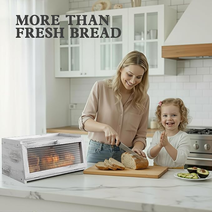 LOHASOK Bread Box for Kitchen Countertop | Wooden,Large, Farmhouse Bread Container Holder Storage, Acrylic translucent window - Image 2