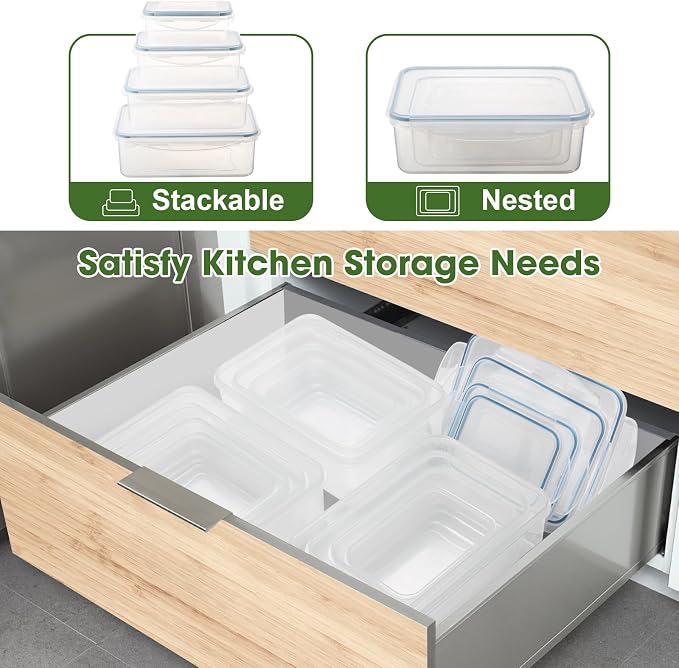 YASHE Food Storage Containers, Plastic Food Containers with Lids, Airtight Meal Prep Sets, Leak-Proof, Stackable, BPA Free- 4pcs Rectangular - Image 5