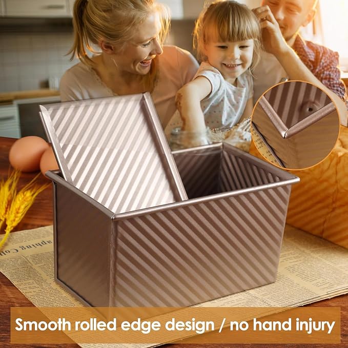 2pack Pullman Bread Pans with Lid, 1LB Capacity, Aluminized Steel Bread Loaf Pan, Non-Stick, Easy Release Sandwich Bread Loaf Pan for Baking Homemade Bread - Image 7