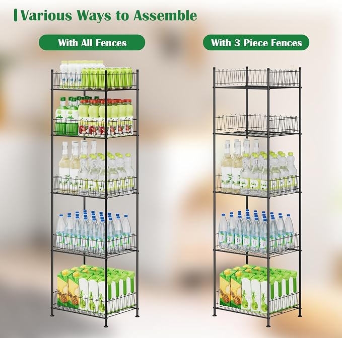 5 Tier Water Bottle Storage Rack Freestanding Metal Water Bottle Holder Shelf Organizer Drink Beverage Soda Can Organizer Storage Rack Bottled Water Stand for Floor Pantry Kitchen Food Storage, Black - Image 6