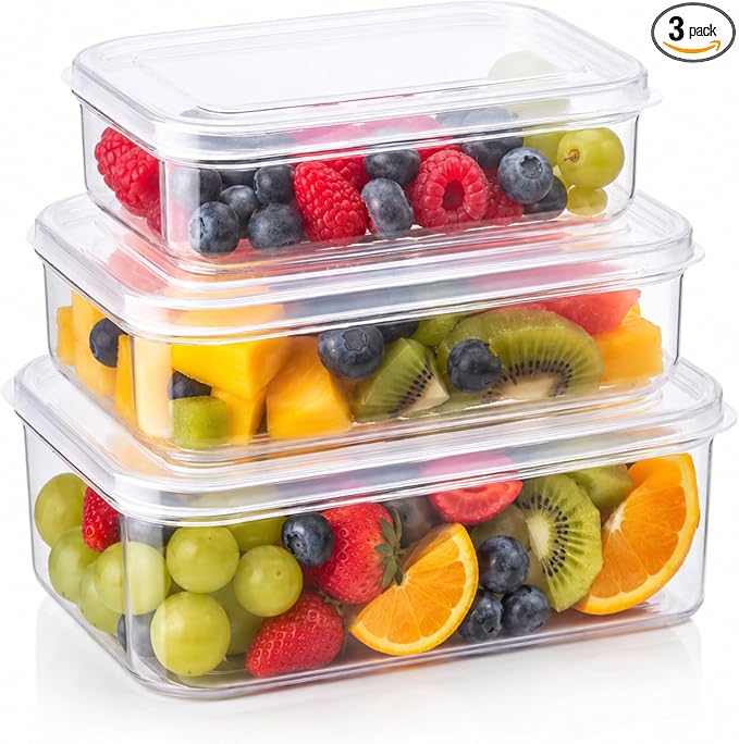 Lustroware 3 Set, Micro Clear Kitchen Pantry Food Storage Container Set with Lid, Shatterproof, BPA Free, Dishwasher, Microwave Safe Canister, Fridge Refrigerator Organizer (1.0qt / 1.4qt / 2.3qt) by Lustroware