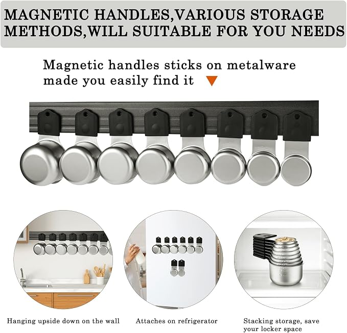 Magnetic Measuring Cups SetStainless Steel Stackable Nesting Measuring Cup | for Measuring Dry and Liquid Ingredients Set of 8 - Image 4