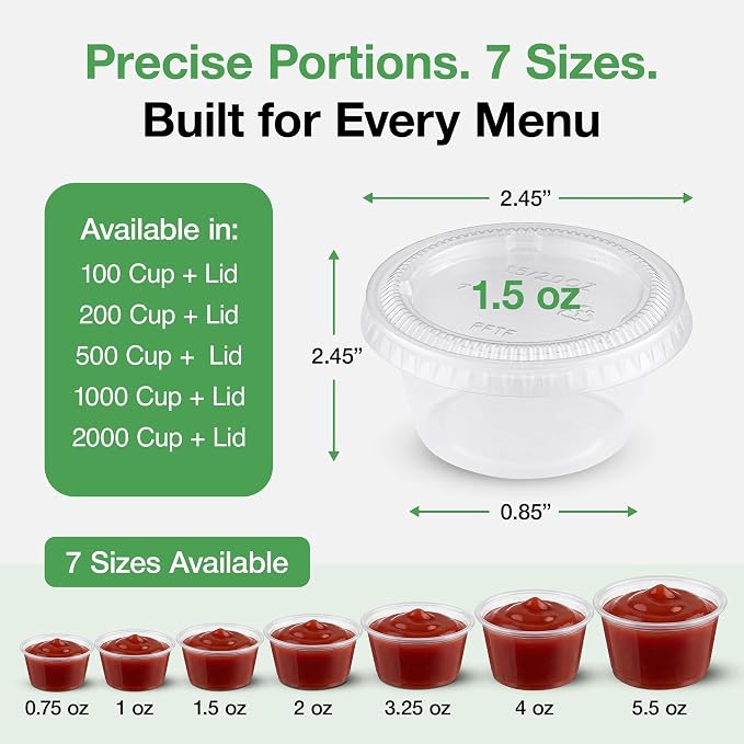 0.75-5.5 oz Plastic Portion Cups with Lids, 100-2000 Count, Dessert Cups with Lids, Jello Shot Cups with Lids, Small Plastic Cups for Salad Dressing & Condiments (1000, 1.5, ounces) - Image 4