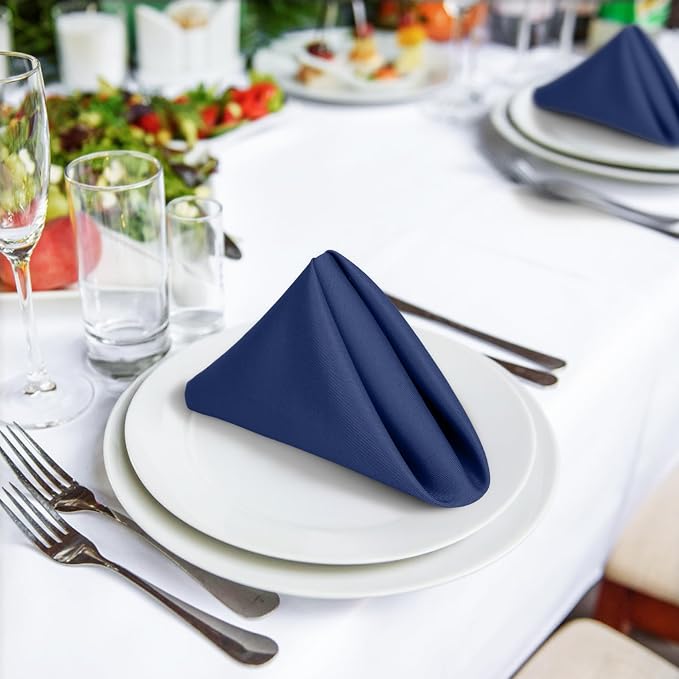 SuperO Set of 40 Cloth Napkins 17 x 17 Inch, Polyester Solid Washable Dinner Napkins with Hemmed Edges,Great for Restaurant, Wedding and Party(Navy Blue) - Image 4