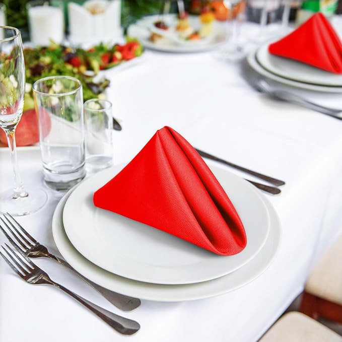 SuperO Set of 40 Cloth Napkins 17 x 17 Inch, Polyester Solid Washable Dinner Napkins with Hemmed Edges,Great for Restaurant, Wedding and Party(Red) - Image 4