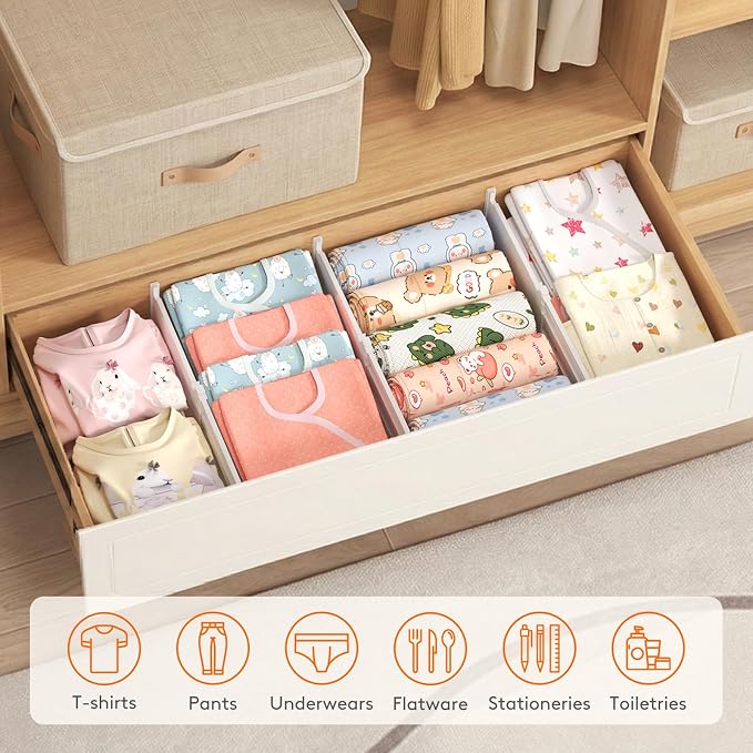 Lifewit 6" Tall Drawer Dividers, Adjustable Deep Drawer Organizer Clothes | 12 Pack 11.5"-18.5" Expandable White Plastic Separators for Dresser, Kitchen, Cabinet, Closet, Office Organization & Storage - Image 9