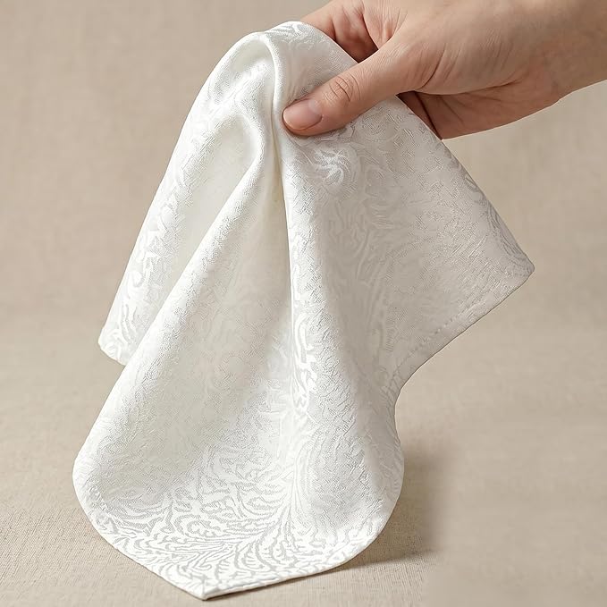 White Cloth Napkins Set of 4, 18 x 18 Inch Dinner Napkins | Reusable Washable Cotton Polyester Soft Luxury Elegant Fancy Jacquard Fabric Table Napkins - Image 5