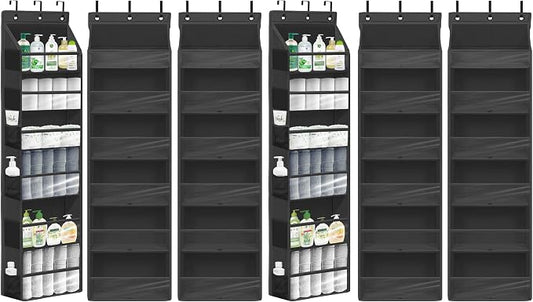 Over Door Organizer with 6 Extra Large Pockets 12 Side Pockets, Sturdy Closet Storage Rack, Hanging Storage Organizer with Clear Window for Shoes, Diaper, Bedroom, Bathroom, Black, 6-Pack by Unknown