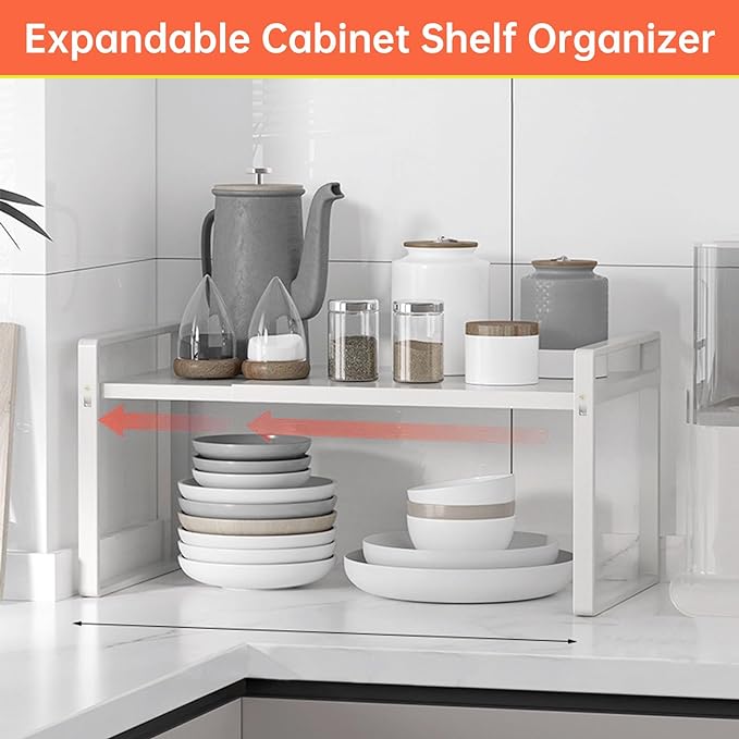 Expandable Cabinet Shelf Rack 9" Wide – Fits 14" to 25" Cabinets (White) | Expandable 14" to 25", Fits Most Standard Cabinets, Heavy Duty Metal, Non-Slip, for Kitchen, Pantry, Spices, Cans & Bottles - Image 5