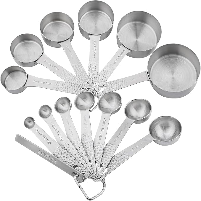 18/8 Stainless Steel Measuring Cups and Spoons Set 14 for Baking & Kitchen, Metric & US Metal 6 Measuring Cups and 7 Measuring Spoons with 1 Leveler - Image 2