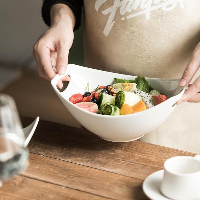 Gomakren Serving Bowls with Handles, Serving Dishes, Porcelain Salad Bowls Mixing Bowl for Entertaining, Nesting Bowl Set of 3, Microwave Dishwasher Safe, 15/28/47 oz, White | Set of 3 - 15/28/47oz, Multi-Size Nesting Bowls, Microwave Dishwasher Safe, ... - Image 5