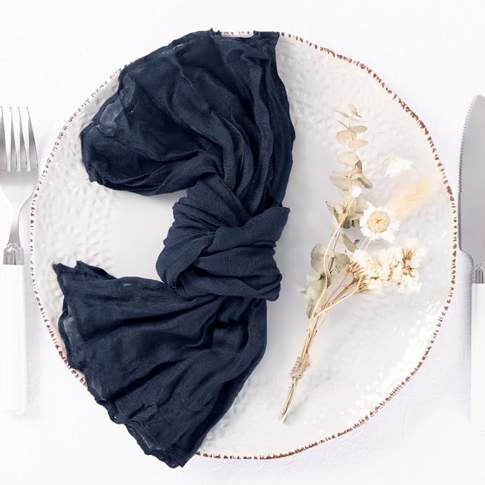 DeZerlor Navy Blue Washable Cheesecloth Napkins Set of 20 for Party | Reusable Cloth Napkins Bulk, for Wedding Bridal Baby Shower Dinner Cocktail Birthday Home, 21x21 Inches - Image 4