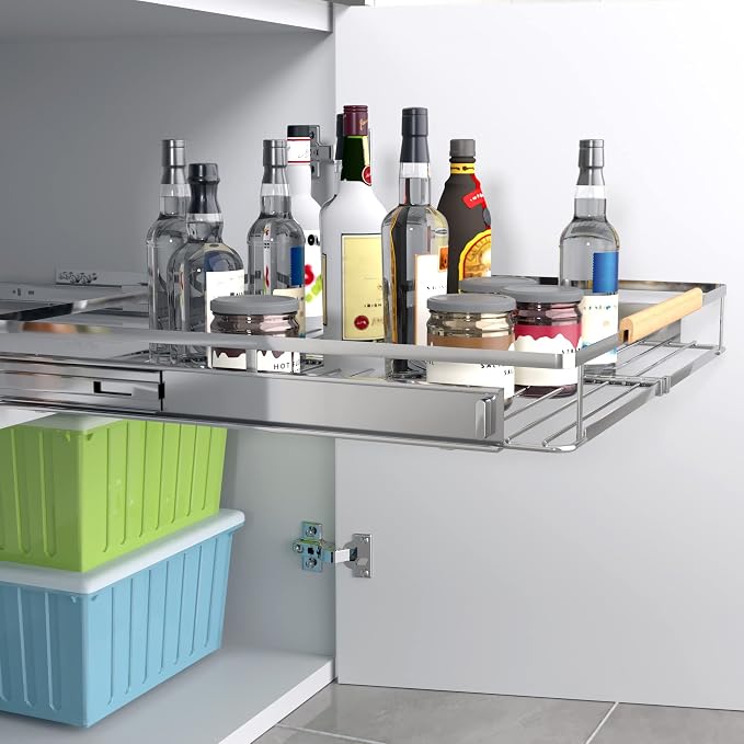 SUZLON 2Pack Expandable Pull Out Cabinet Organizer, 17.1~28" W x 22.5" D Heavy Duty Slide Out Shelves Adjustable Height Cabinet Pull Out Shelves,Expandable Width Spice Rack Organizer for Kitchen - Image 5