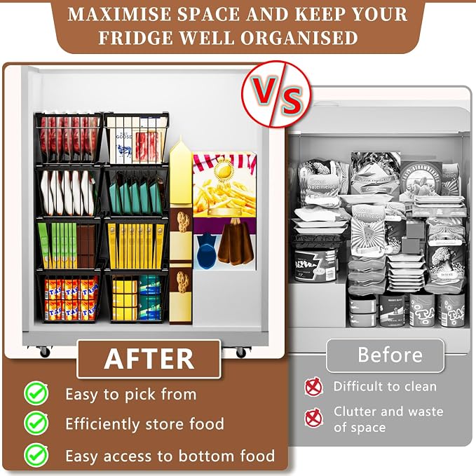 Enhanced Leak-Proof Bottom, Freezer Organizer Bins for 7 Cu.Ft,4 Pack | Stackable Chest Freezer Organizer Bins, Baskets with Handles, Leak-proof Wire Storage Container Baskets for Sort Frozen Meats - Image 6