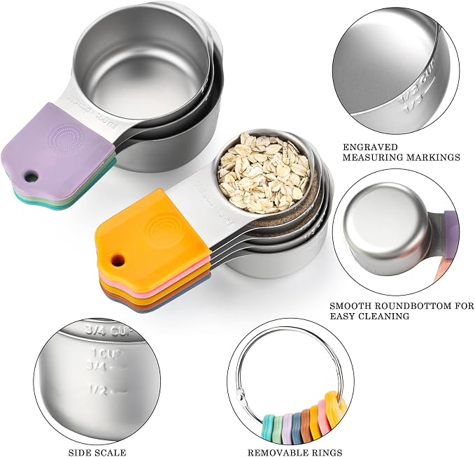 Magnetic Measuring Cups Set Stainless Steel Stackable Nesting Measuring Cup | for Measuring Dry and Liquid Ingredients - Image 2