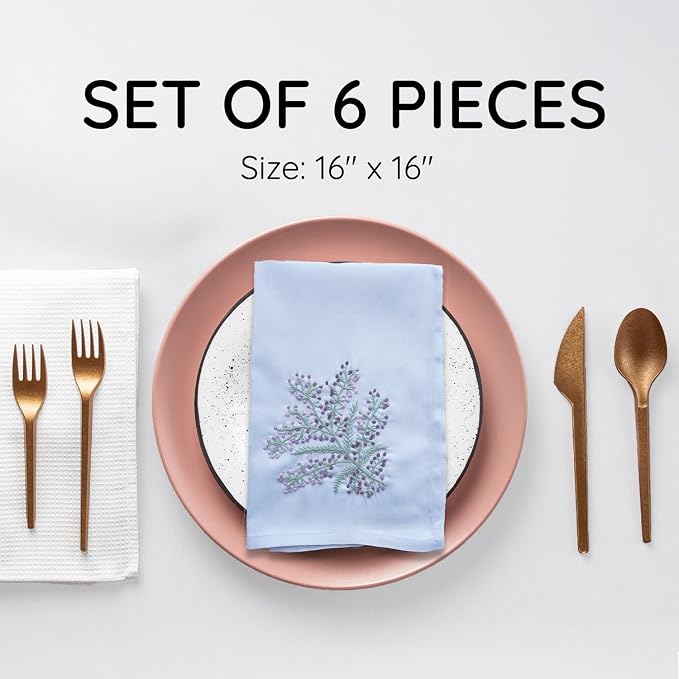 Cloth Tea Napkins Set of 6, Embroidered Cotton Napkins with French Knot Design, Reusable Table Napkins for Dinner, Tea Time, Coffee and Cocktail Settings, 16x16 Inches (Ocean Blue) - Image 2
