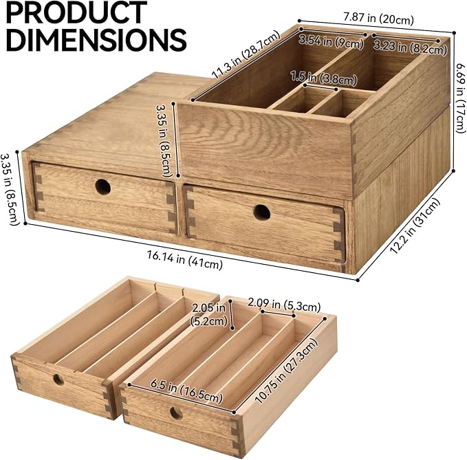 KIRIGEN Wooden Coffee Station Organizer with Drawers, K Cup Holder, Brown | 2 Piece Solid Wood Set Storage Box Holds 40+ Pods, Tea Bags, Sugar with Modular Storage for Counters and Coffee Bars - Image 3
