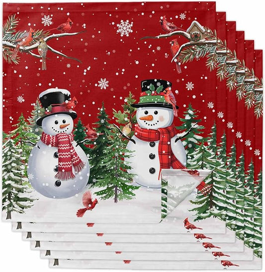 Red Snowman Christmas Cloth Napkins, Washable and Reusable Dinner Napkins Set of 6, Xmas Tree Snowflake Winter Birds Table Napkin for Kitchen Party Birthday Wedding Hotel Housewarming 20''x20'' by Unknown