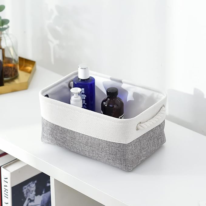 Organization and Storage Basket for Shelves - 12x8x5.2 inch 1 Pack Fabric Storage Cubes, Collapsible Storage Bins for Closet Organizer Gift Cloth Toy (White & Grey) - Image 3
