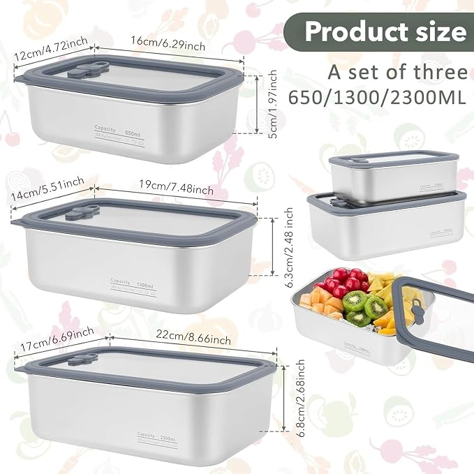 Stainless Steel Food Storage Containers-3Pcs Leakproof, Airtight Stainless Steel Bowls with Lids, Freezer/Dishwasher/Microwave Safe Containers, Durable & Stackable Stainless Steel Containers with Lids - Image 2