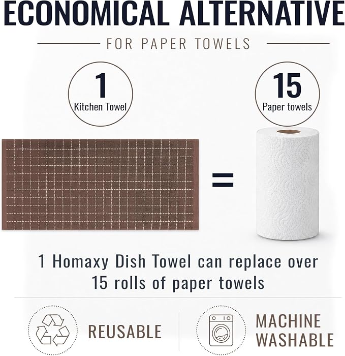 Kitinjoy 100% Cotton Terry Kitchen Towels, 13”x 28”, 4-Pack, Brown | Checkered Designed, Ultra Soft Absorbent Quick Drying Dish Towels - Image 8