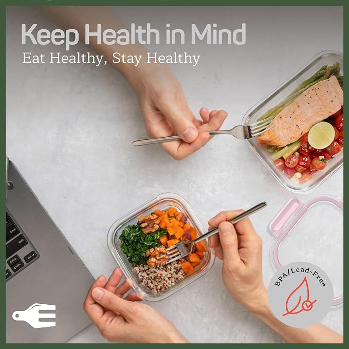 Emporio Kitchen Borosilicate Glass Food Storage Containers with Lids 24 Pieces, BPA-Free Stackable Lunch & Leftover Containers, Microwave, Freezer & Dishwasher Safe, 100% Airtight Leak-Proof, Pink - Image 3