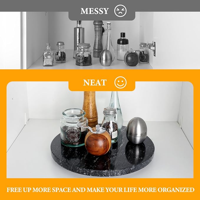 12'' Black Marble Lazy Susan Marble Turntable for Kitchen Dinning, Granite Lazy Susans Organizer for Cabinet, Serving Rotation Spinning Tabletop Organizer Swiveling, Spice Rack Storage - Image 6