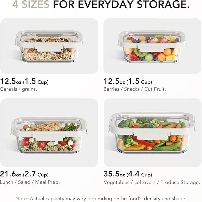 4 Pack Glass Produce Storage Containers for Fridge with Glass Lids | 82oz Borosilicate Produce & Meal Prep Containers, Airtight Leakproof BPA Free Fridge Organizer, Microwave Dishwasher Safe - Image 5