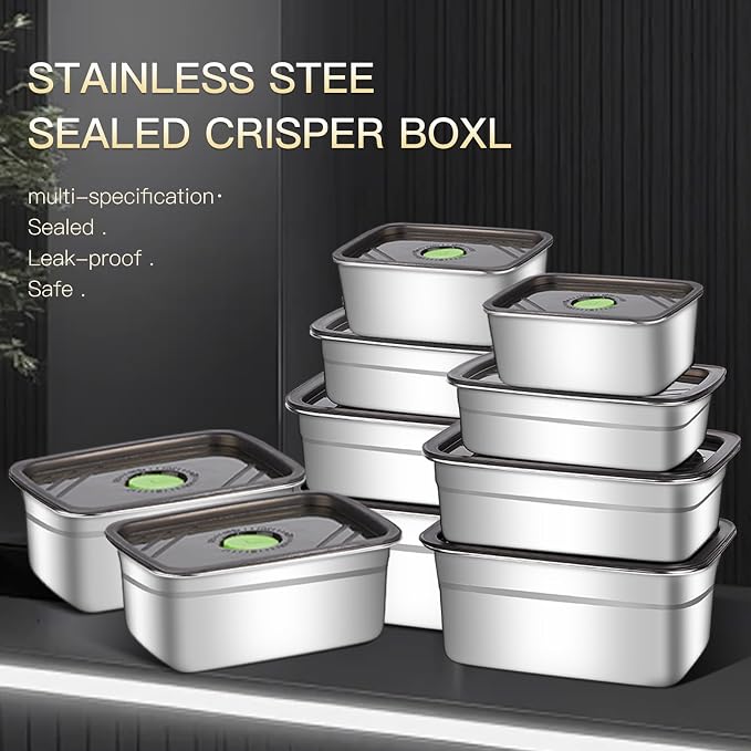GIUOIDUO 10-Piece Stainless Steel Food Storage Container Set with Airtight Lids - Durable, Eco-Friendly Kitchen Organizers for Freshness & Convenience，Pantry, Dishwasher Safe (Various Sizes) - Image 6