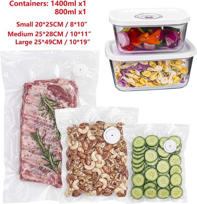 Handheld Vacuum Sealer for Food Powerful Vacuum Sealer Machine,Seal Meal Saver,Portable Food Sealer (Sealer + 2 Glass Vacuum Containers + 30 Reusable Bags) - Image 3