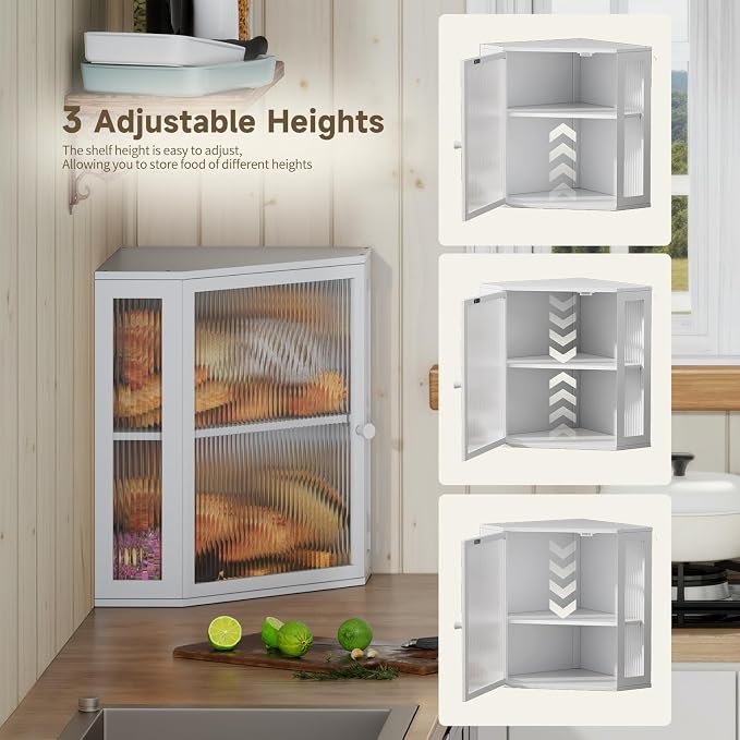 Corner Bread Box for Kitchen Countertop,Bread Storage (White, Extra Large) | Double Layer Large Capacity Bamboo Bread Container Bin with Acrylic Door,Height Adjustable - Image 5