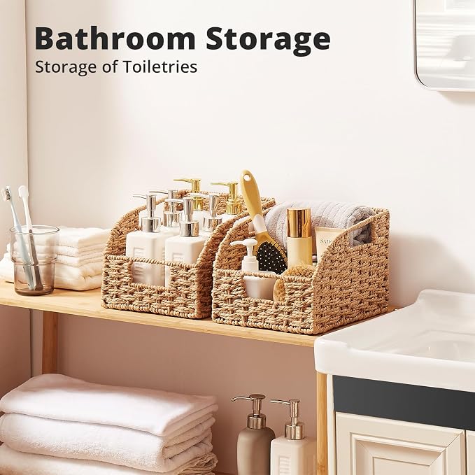 OIAHOMY Pantry Baskets for Organizing, Paper Rope Baskets with Built-in Handles, Wicker Storage Bins for Shelves, 2 Pack-Yellow - Image 2