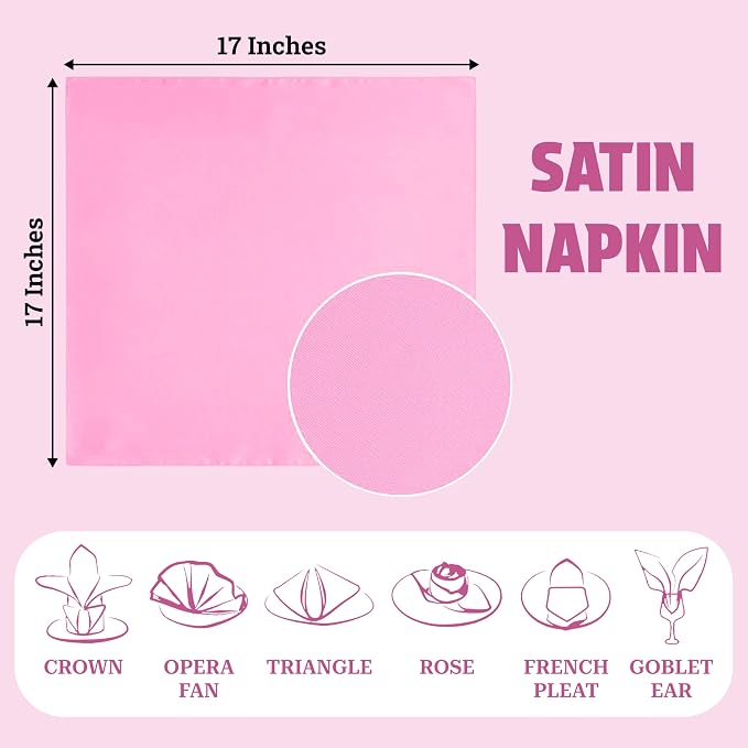 MDS® Pack of 200 Satin Napkins 12 x 12 Inch, Soft Silky Reusable Cloth Dinner Table Napkins for Wedding Décor, Reception, Birthday, Parties, Banquets, Catering, Restaurants & Hotel - Pink - Image 4