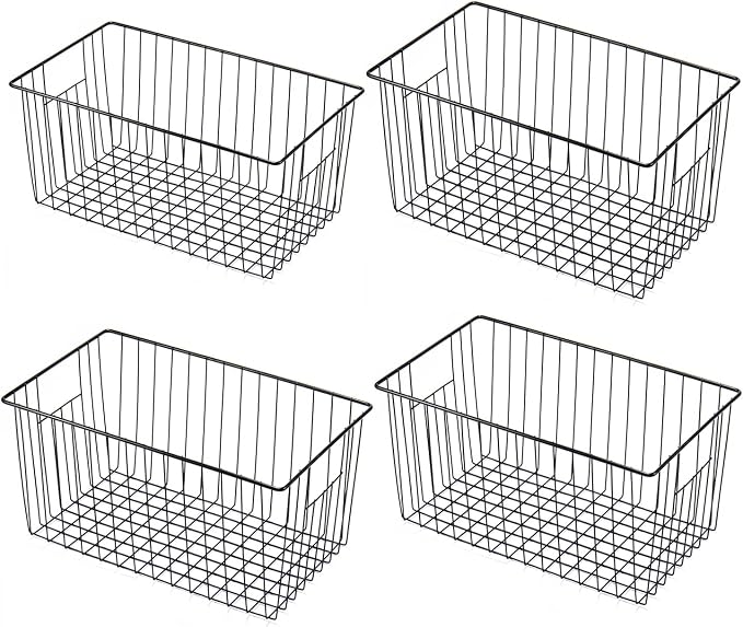 4 Pack Freezer Organizer Bins - Stand up Freezer Organizers for 16 Cu.Ft Upright Freezer, Easily Get Food Improve Air Circulation, Wire Storage Baskets, Black by Unknown