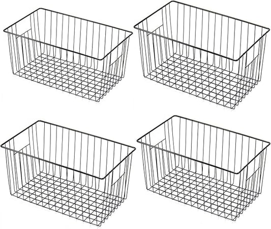 4 Pack Freezer Organizer Bins - Stand up Freezer Organizers for 16 Cu.Ft Upright Freezer, Easily Get Food Improve Air Circulation, Wire Storage Baskets, Black by Unknown
